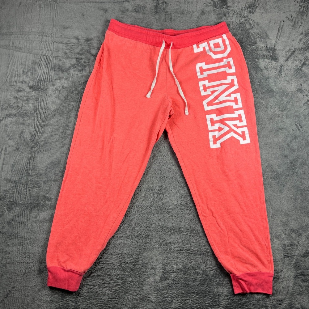 Victorias Secret PINK Jogger Pants Womens Large Coral Relaxed Drawstring Waist